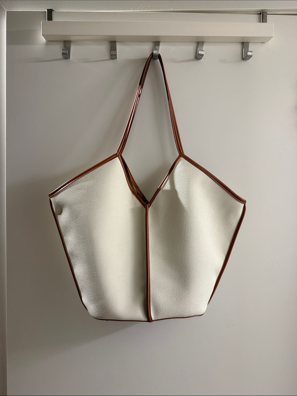 Anthropologie - Cream and Brown Tote Bag - Classic Everyday Shoulder Bag